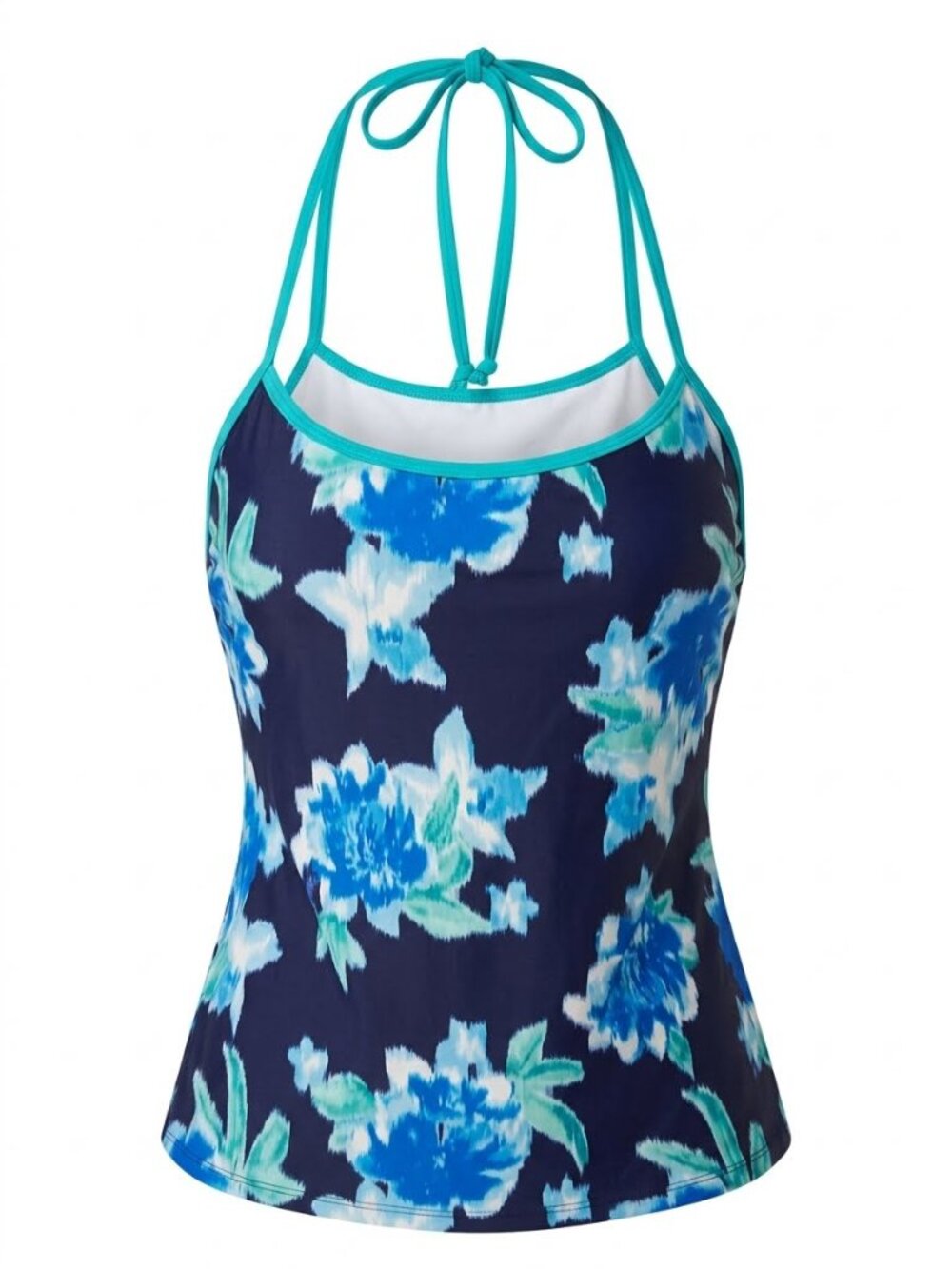 Beach House Navy Turquoise Floral Tie Back Halter Padded Shelf Bra Tankini 3806